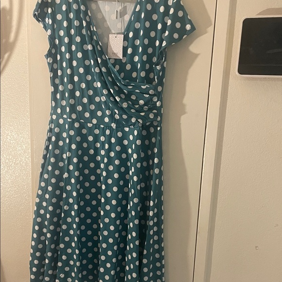 Chic Teal and White Polka Dot Midi Dress - Picture 6 of 12